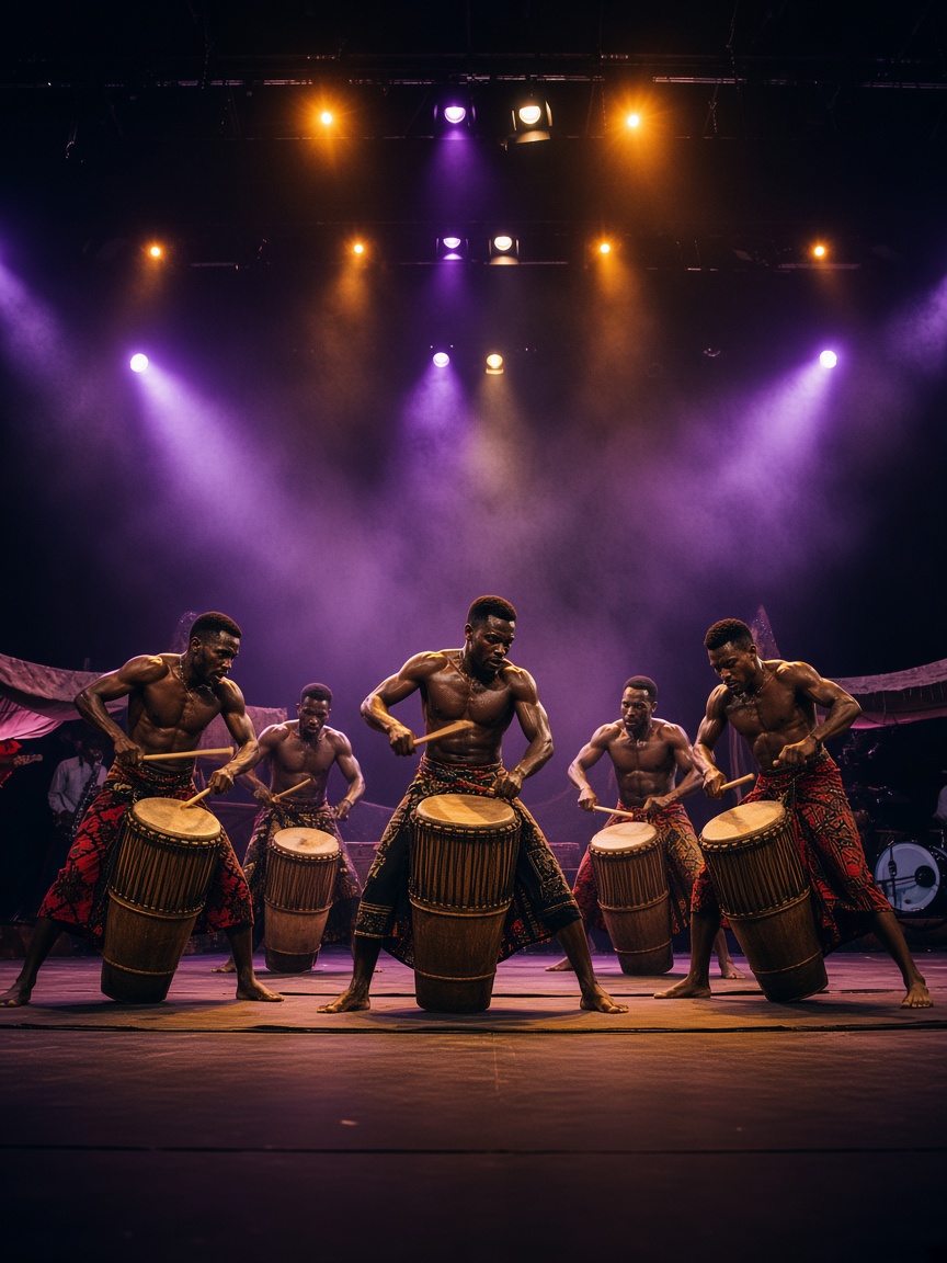 Live percussion and acrobatics on stage