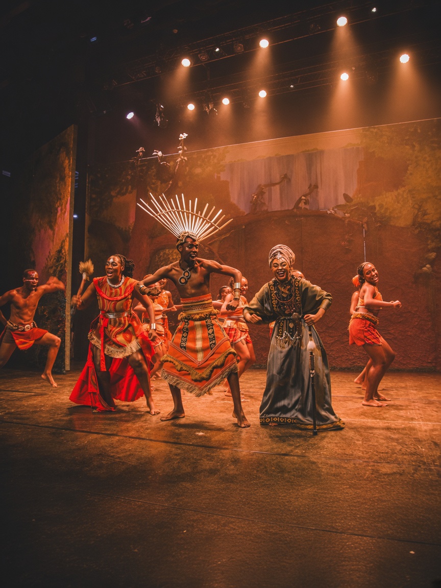 Traditional African dance ensemble on stage