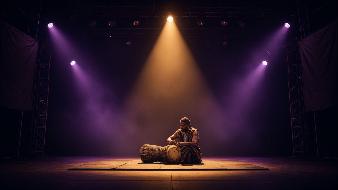 Quiet Afrikan Warriors stage with a musician and warm spotlight